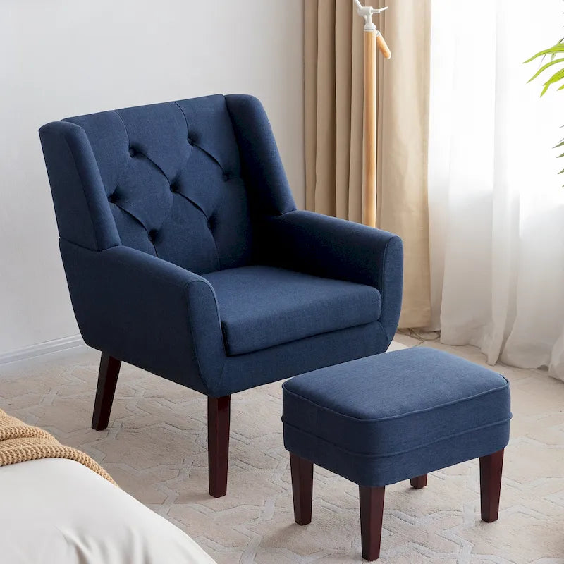 HUIMO Fabric Arm Chair Accent Chair and Ottoman Set Grey/ Beige/ Blue/ Dark Teal 33