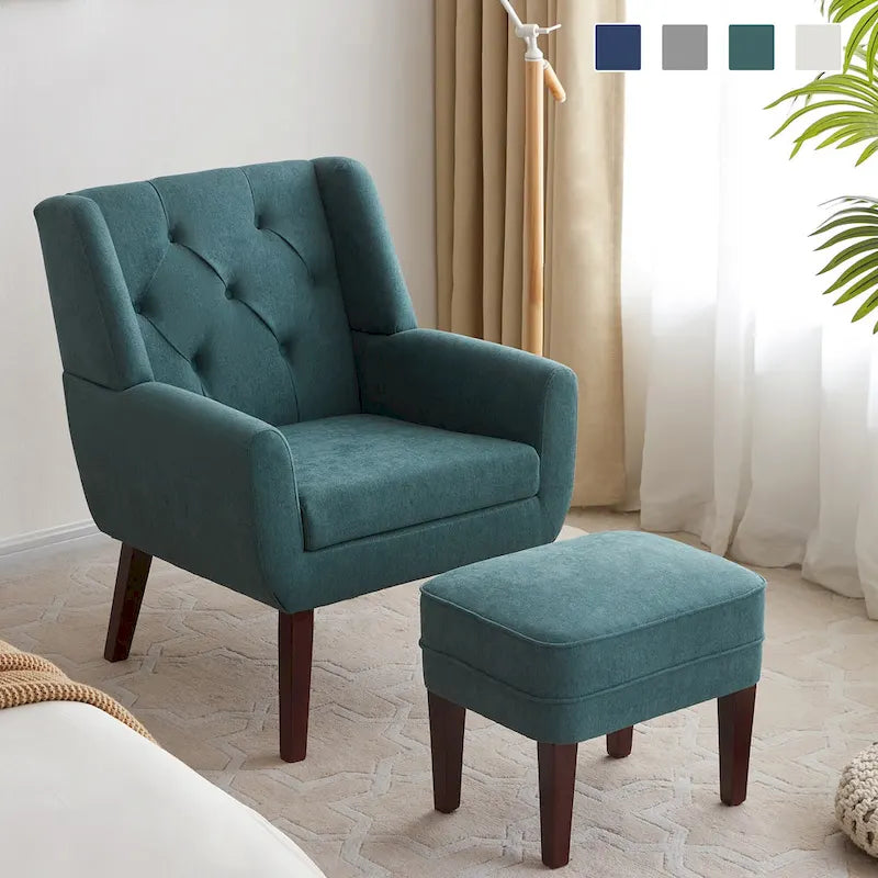 HUIMO Fabric Arm Chair Accent Chair and Ottoman Set Grey/ Beige/ Blue/ Dark Teal 3