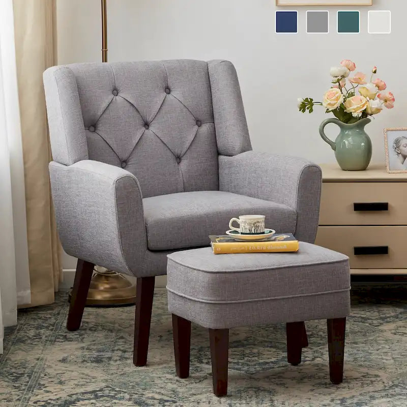 HUIMO Fabric Arm Chair Accent Chair and Ottoman Set Grey/ Beige/ Blue/ Dark Teal 4