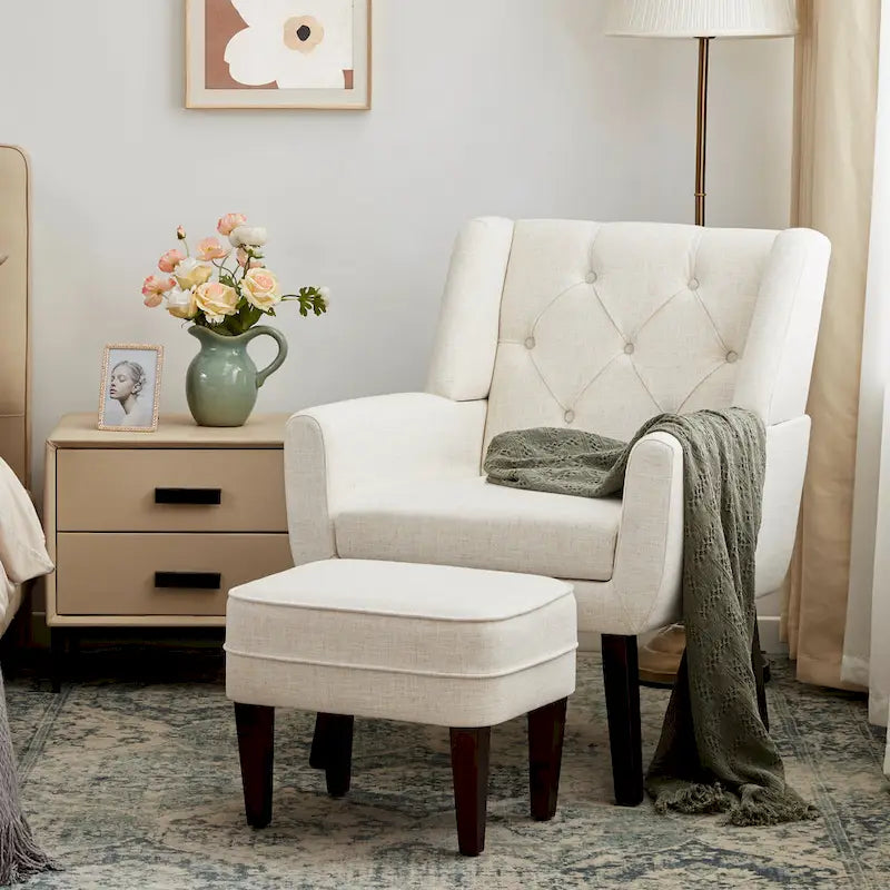 HUIMO Fabric Arm Chair Accent Chair and Ottoman Set Grey/ Beige/ Blue/ Dark Teal 6