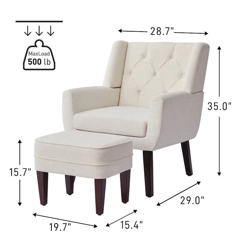 HUIMO Fabric Arm Chair Accent Chair and Ottoman Set Grey/ Beige/ Blue/ Dark Teal 13
