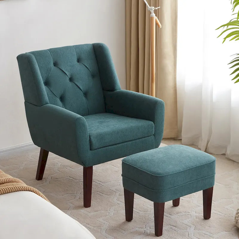 HUIMO Fabric Arm Chair Accent Chair and Ottoman Set Grey/ Beige/ Blue/ Dark Teal 14