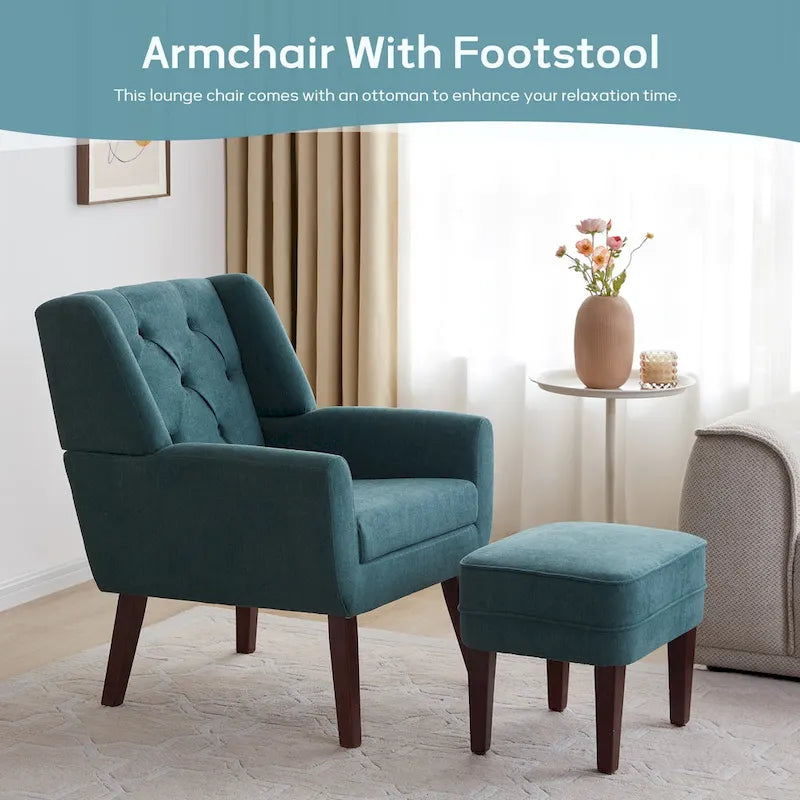 HUIMO Fabric Arm Chair Accent Chair and Ottoman Set Grey/ Beige/ Blue/ Dark Teal 15