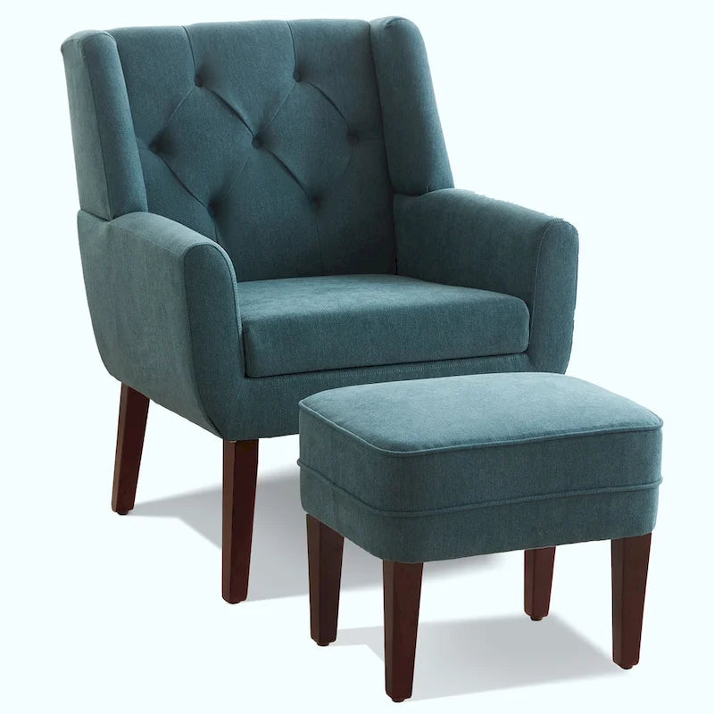 HUIMO Fabric Arm Chair Accent Chair and Ottoman Set Grey/ Beige/ Blue/ Dark Teal 16