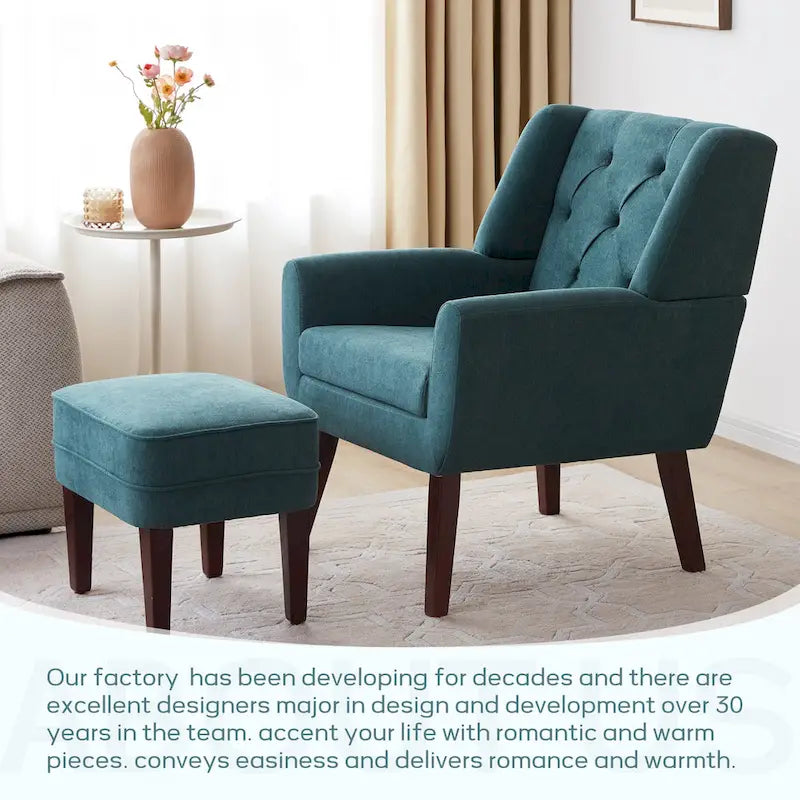 HUIMO Fabric Arm Chair Accent Chair and Ottoman Set Grey/ Beige/ Blue/ Dark Teal 17