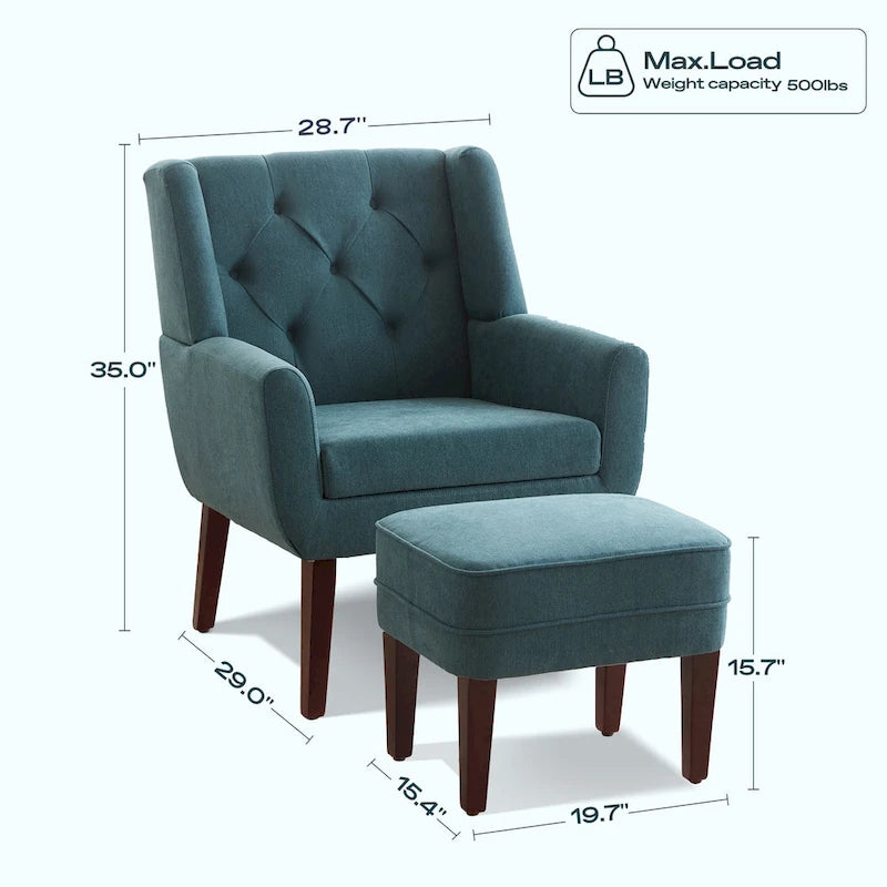 HUIMO Fabric Arm Chair Accent Chair and Ottoman Set Grey/ Beige/ Blue/ Dark Teal 22