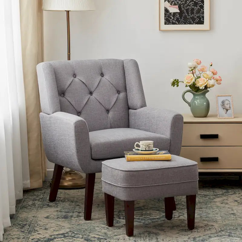 HUIMO Fabric Arm Chair Accent Chair and Ottoman Set Grey/ Beige/ Blue/ Dark Teal 23