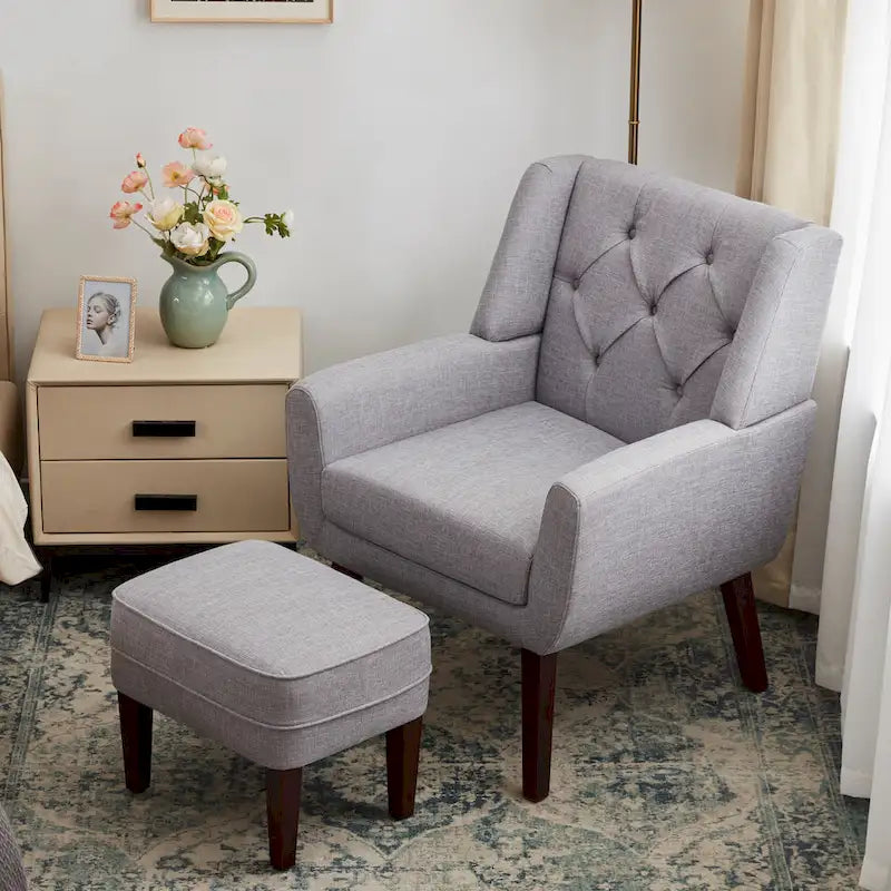HUIMO Fabric Arm Chair Accent Chair and Ottoman Set Grey/ Beige/ Blue/ Dark Teal 24