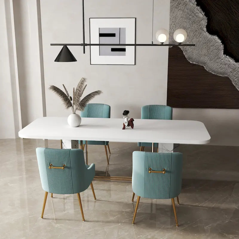 SEYNAR Modern Glam Boucle Pleated Velvet Dining Chair or Vanity Chair Set of 4 with Rear Handle 36