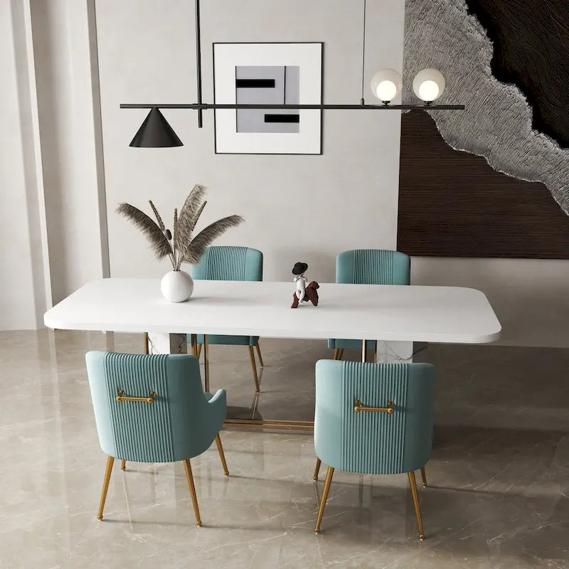 SEYNAR Modern Glam Boucle Pleated Velvet Dining Chair or Vanity Chair Set of 4 with Rear Handle 5