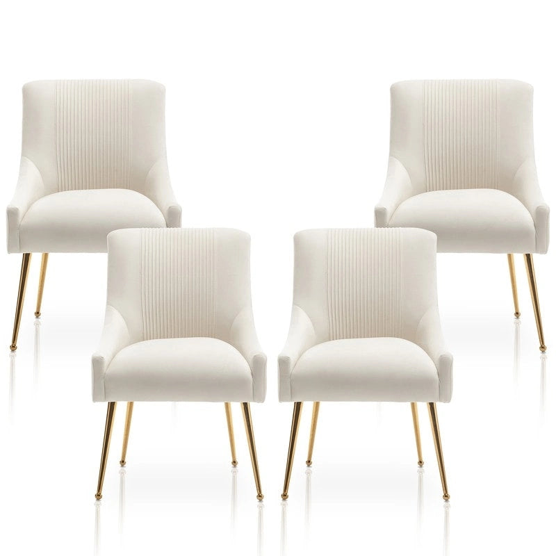 SEYNAR Modern Glam Boucle Pleated Velvet Dining Chair or Vanity Chair Set of 4 with Rear Handle 6