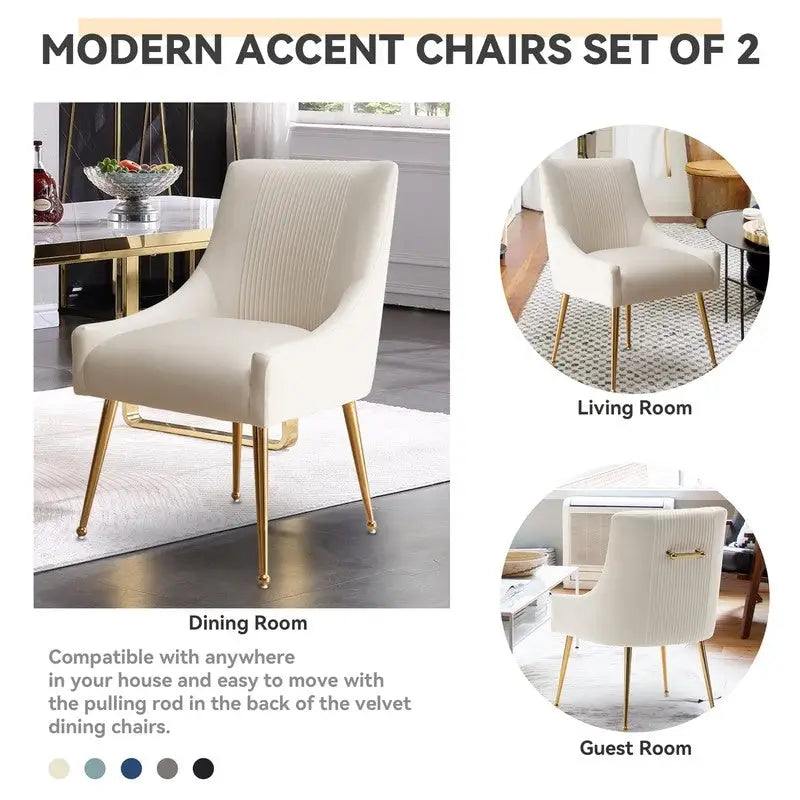 SEYNAR Modern Glam Boucle Pleated Velvet Dining Chair or Vanity Chair Set of 4 with Rear Handle 7