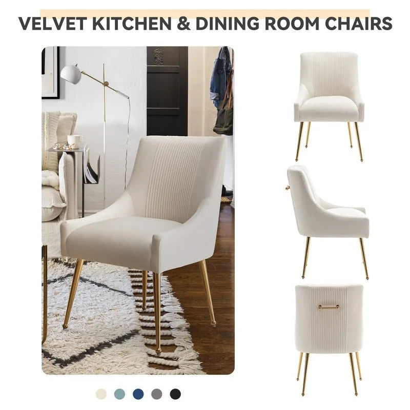 SEYNAR Modern Glam Boucle Pleated Velvet Dining Chair or Vanity Chair Set of 4 with Rear Handle 8