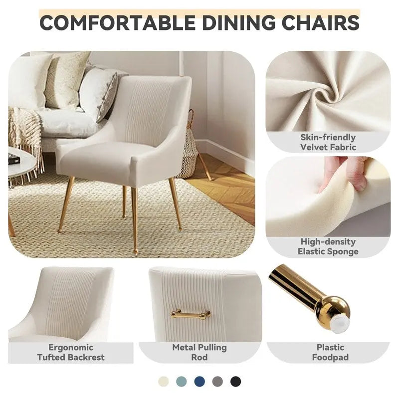 SEYNAR Modern Glam Boucle Pleated Velvet Dining Chair or Vanity Chair Set of 4 with Rear Handle 9
