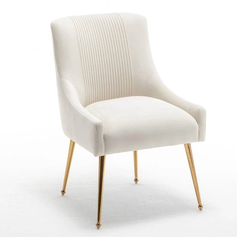 SEYNAR Modern Glam Boucle Pleated Velvet Dining Chair or Vanity Chair Set of 4 with Rear Handle 10