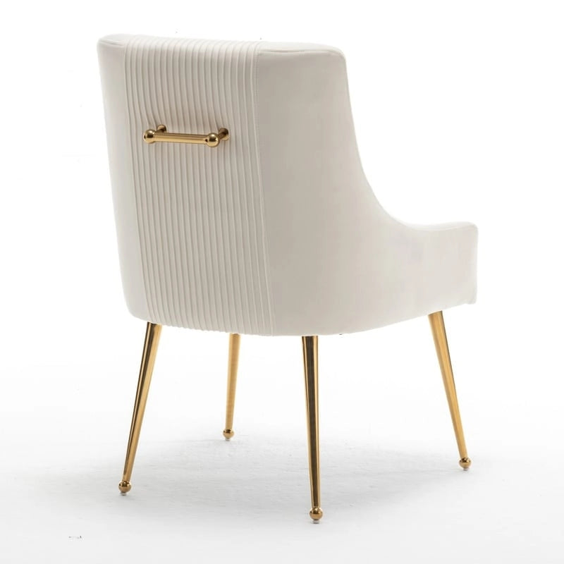 SEYNAR Modern Glam Boucle Pleated Velvet Dining Chair or Vanity Chair Set of 4 with Rear Handle 11