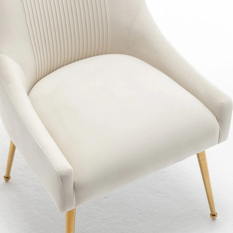 SEYNAR Modern Glam Boucle Pleated Velvet Dining Chair or Vanity Chair Set of 4 with Rear Handle 14