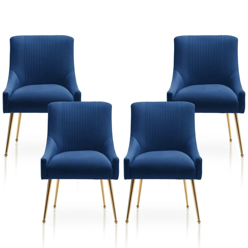 SEYNAR Modern Glam Boucle Pleated Velvet Dining Chair or Vanity Chair Set of 4 with Rear Handle 17