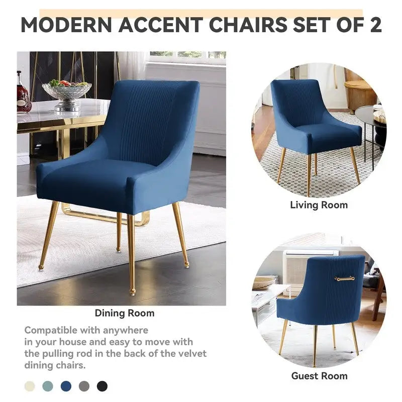 SEYNAR Modern Glam Boucle Pleated Velvet Dining Chair or Vanity Chair Set of 4 with Rear Handle 18