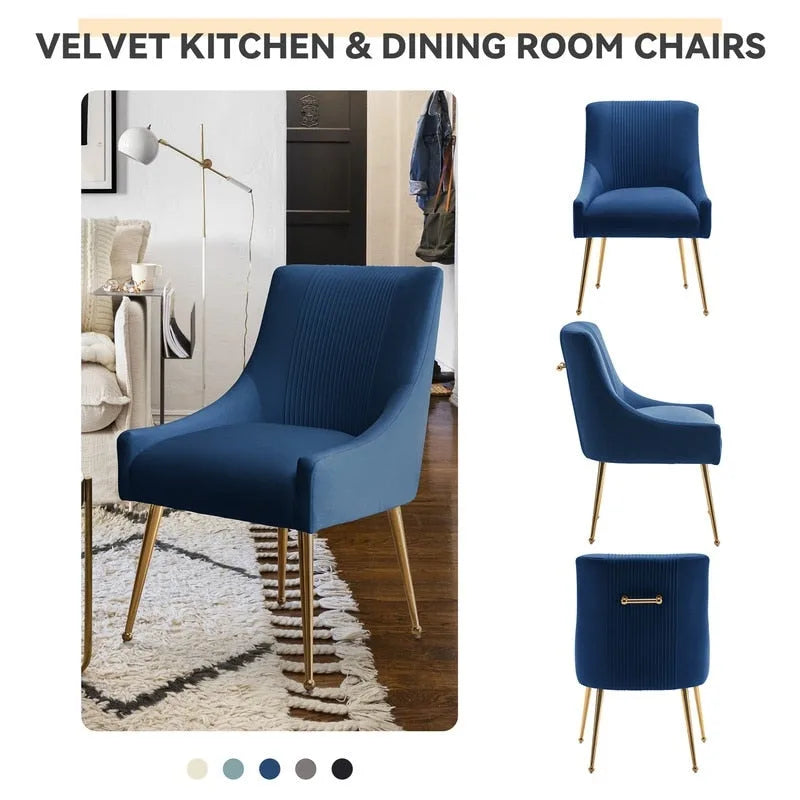 SEYNAR Modern Glam Boucle Pleated Velvet Dining Chair or Vanity Chair Set of 4 with Rear Handle 19