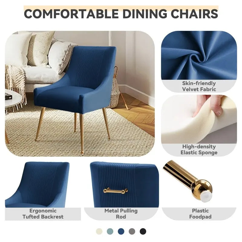 SEYNAR Modern Glam Boucle Pleated Velvet Dining Chair or Vanity Chair Set of 4 with Rear Handle 20