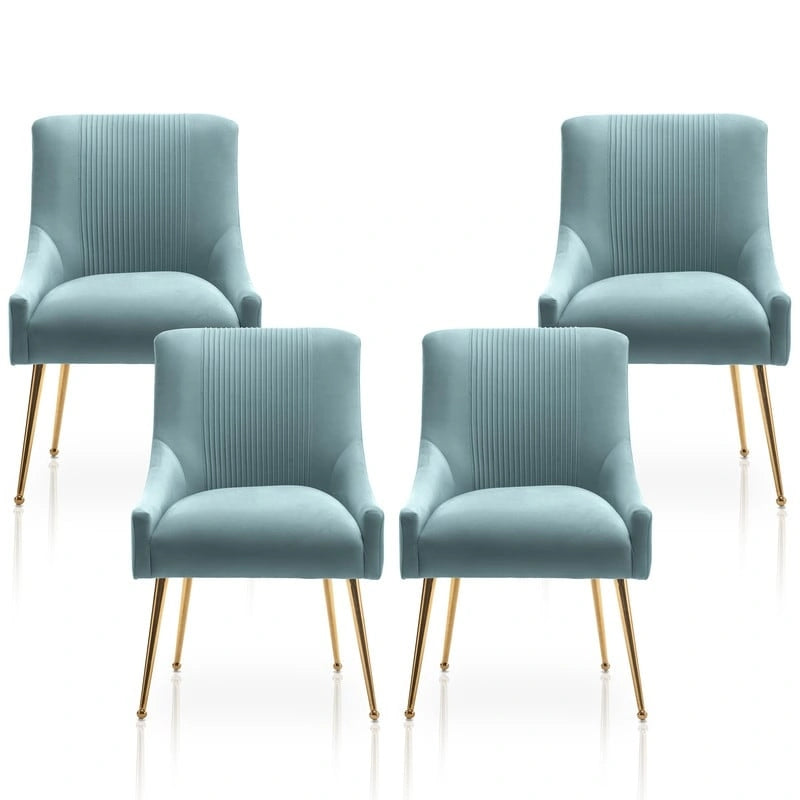 SEYNAR Modern Glam Boucle Pleated Velvet Dining Chair or Vanity Chair Set of 4 with Rear Handle 28