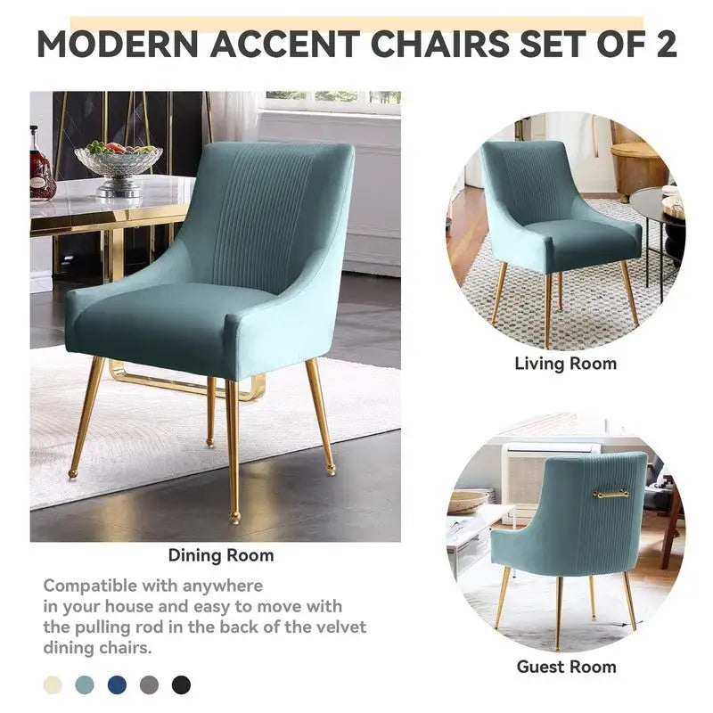 SEYNAR Modern Glam Boucle Pleated Velvet Dining Chair or Vanity Chair Set of 4 with Rear Handle 29