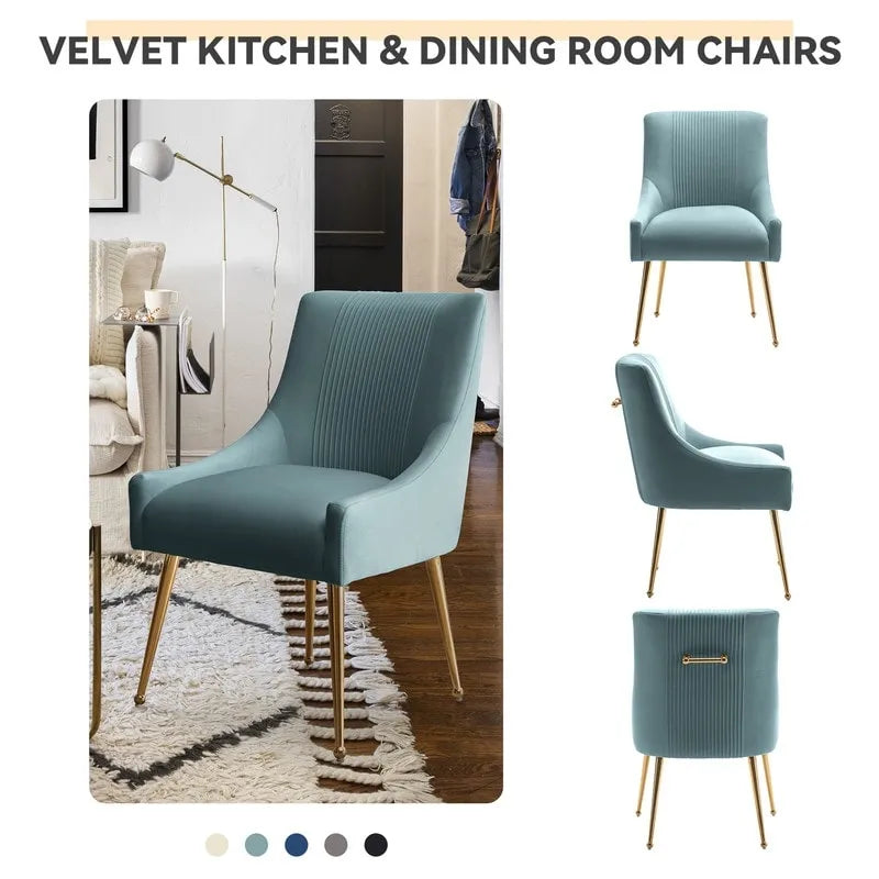 SEYNAR Modern Glam Boucle Pleated Velvet Dining Chair or Vanity Chair Set of 4 with Rear Handle 30