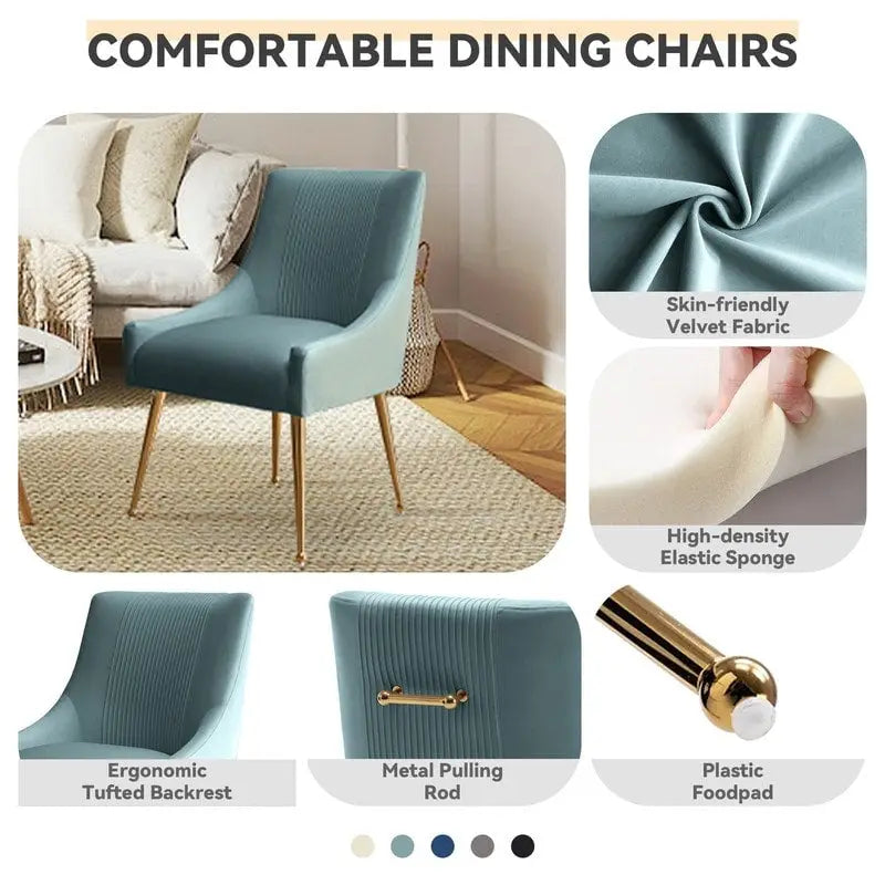 SEYNAR Modern Glam Boucle Pleated Velvet Dining Chair or Vanity Chair Set of 4 with Rear Handle 31