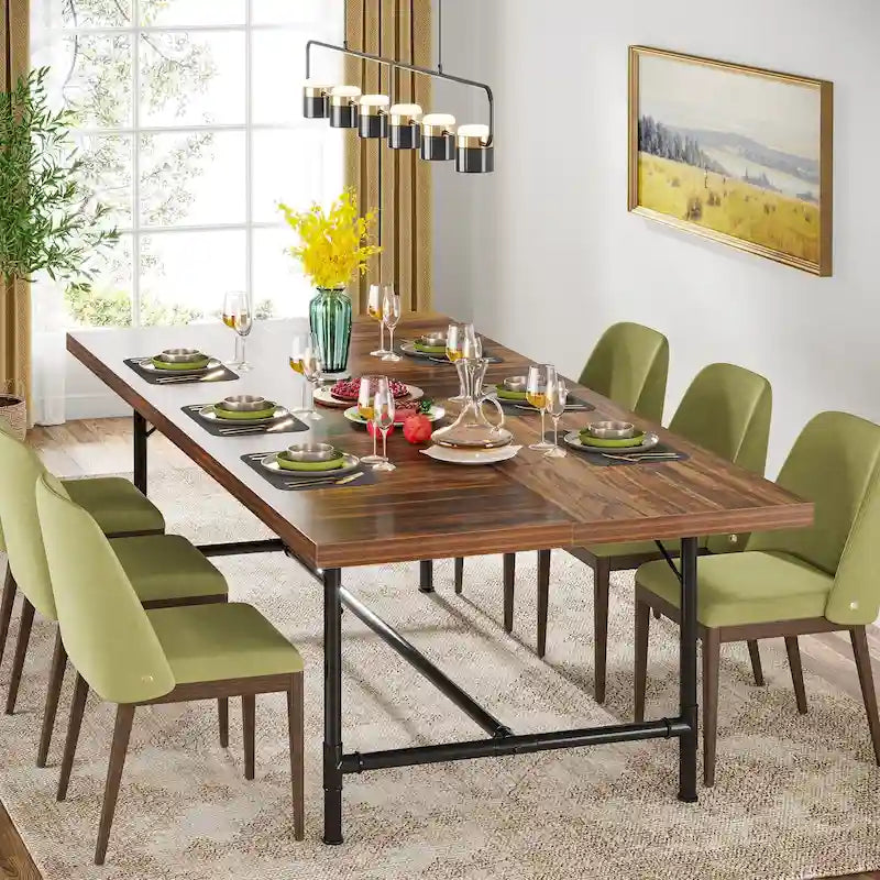 Rustic Rectangle 70.9-Inch Dining Table with Tube Metal Frame 14