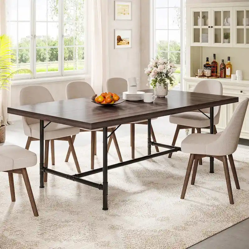 Rustic Rectangle 70.9-Inch Dining Table with Tube Metal Frame 15