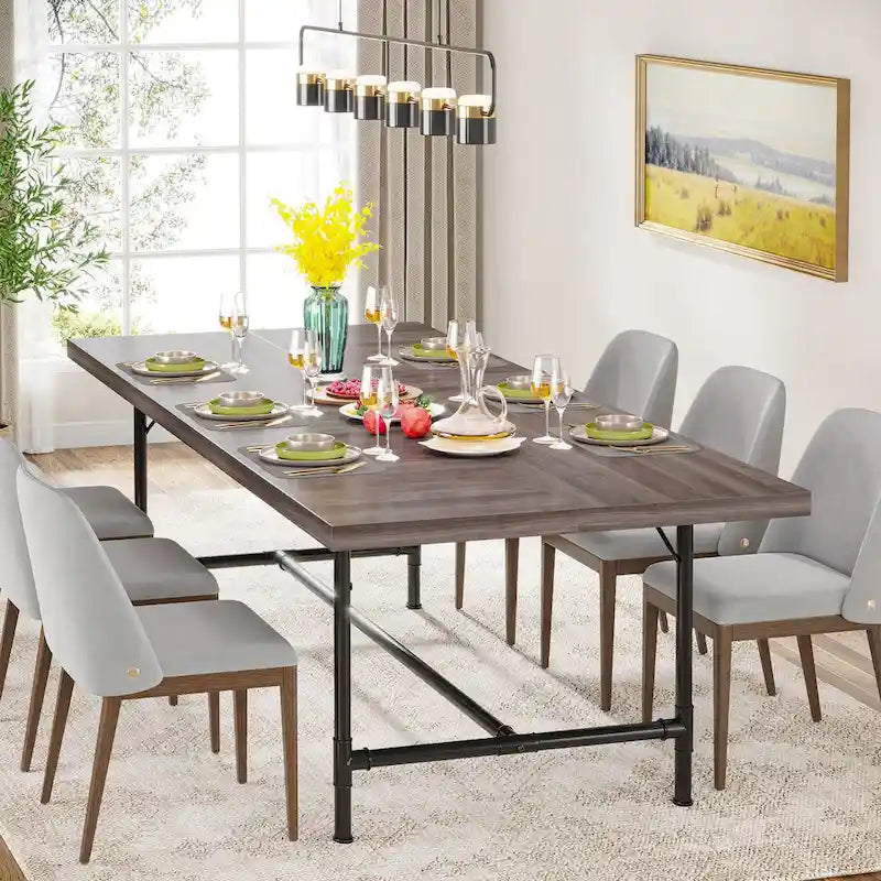 Rustic Rectangle 70.9-Inch Dining Table with Tube Metal Frame 3