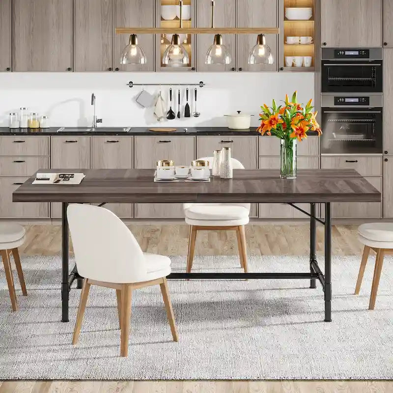 Rustic Rectangle 70.9-Inch Dining Table with Tube Metal Frame 4