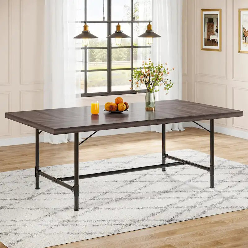 Rustic Rectangle 70.9-Inch Dining Table with Tube Metal Frame 5