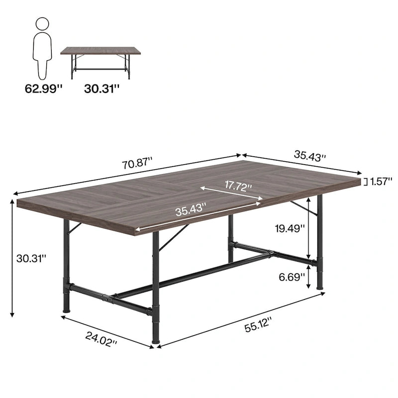 Rustic Rectangle 70.9-Inch Dining Table with Tube Metal Frame 6
