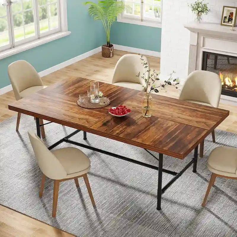 Rustic Rectangle 70.9-Inch Dining Table with Tube Metal Frame 8