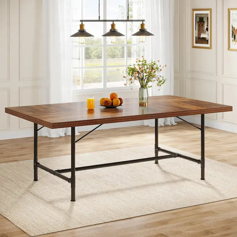 Rustic Rectangle 70.9-Inch Dining Table with Tube Metal Frame 9