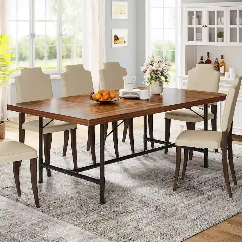 Rustic Rectangle 70.9-Inch Dining Table with Tube Metal Frame 10