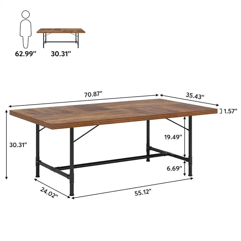 Rustic Rectangle 70.9-Inch Dining Table with Tube Metal Frame 13