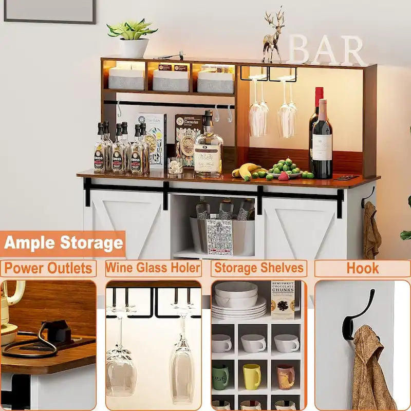 Coffee Bar Cabinet, 47 Sideboard Buffet Cabinet with 20-color LED Lights and 6.5FT Outlet 4