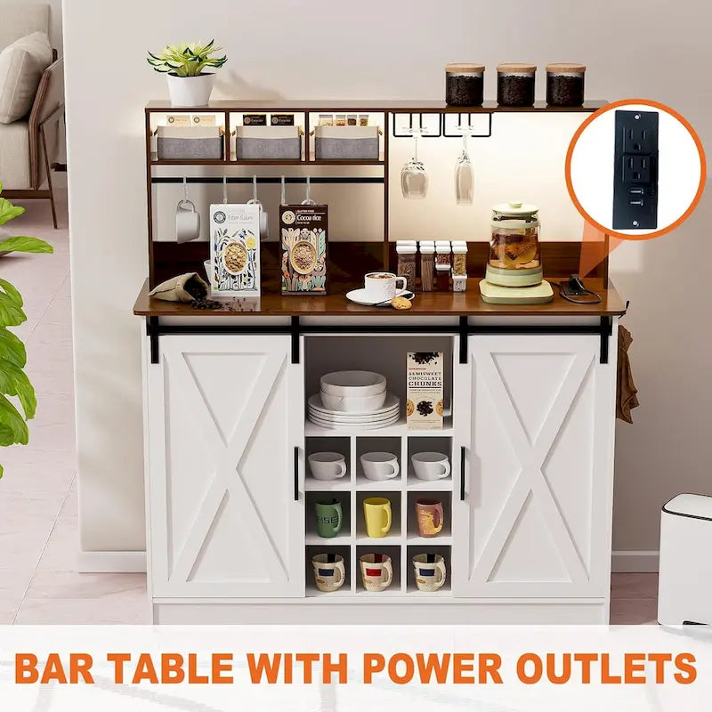 Coffee Bar Cabinet, 47 Sideboard Buffet Cabinet with 20-color LED Lights and 6.5FT Outlet 5