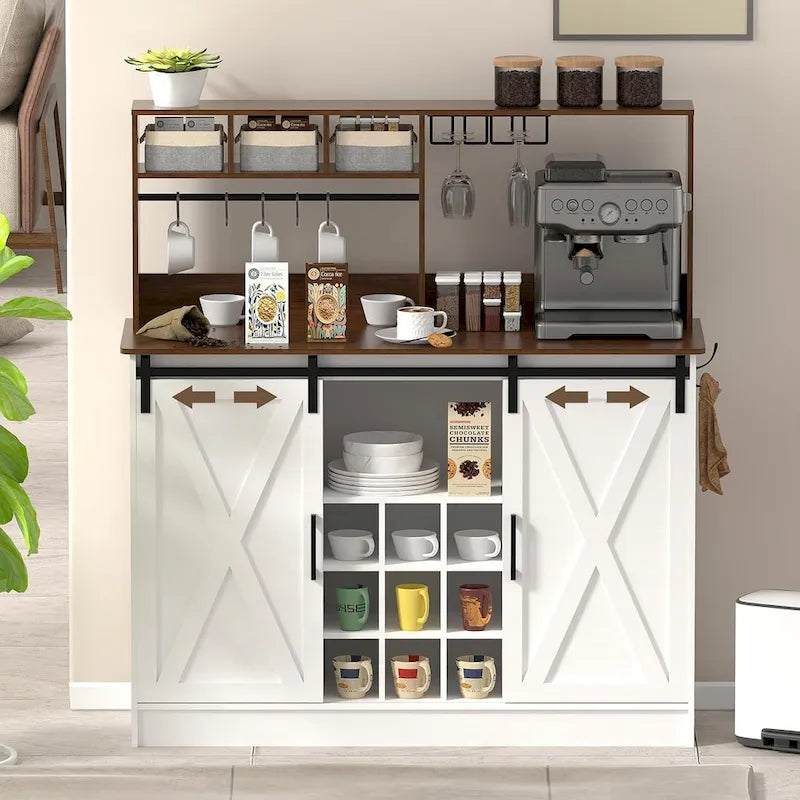 Coffee Bar Cabinet, 47 Sideboard Buffet Cabinet with 20-color LED Lights and 6.5FT Outlet 6