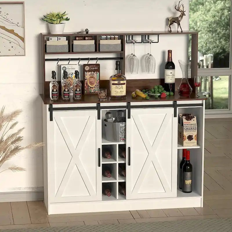 Coffee Bar Cabinet, 47 Sideboard Buffet Cabinet with 20-color LED Lights and 6.5FT Outlet 7