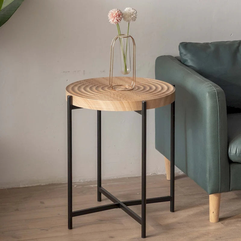 Modern Thread Design Round Coffee Table,with Cross Legs Metal Base