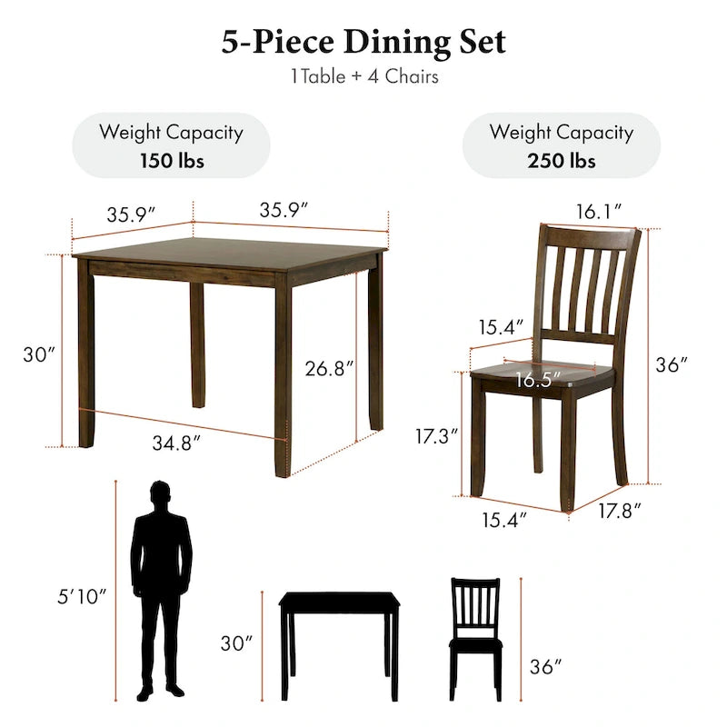 DH Basic Tranditional Solid Wood 5-Piece Dining Table Set by Denhour