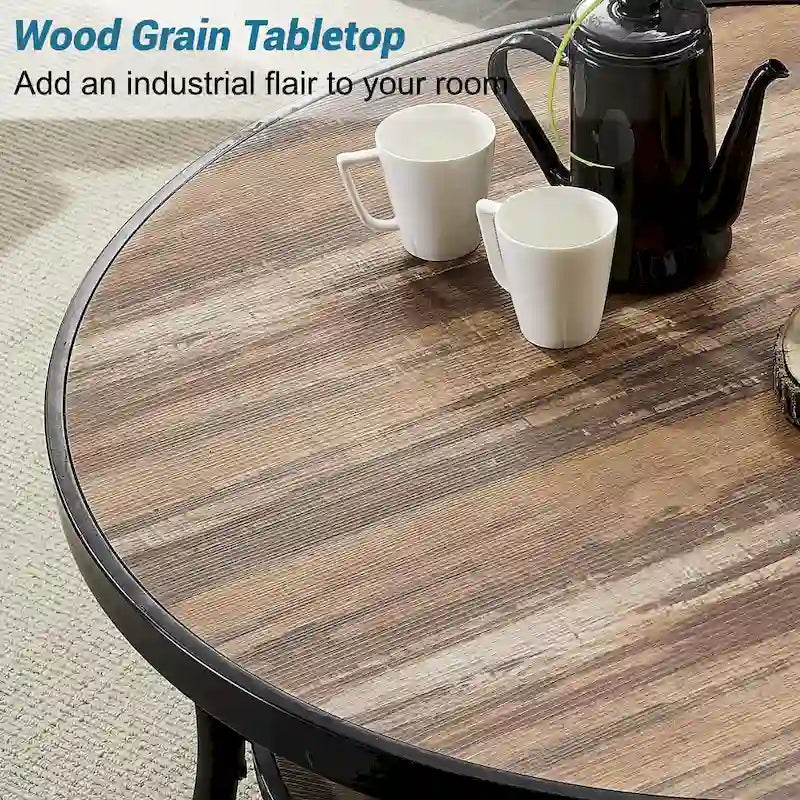 Myhozm Industrial Round Metal Coffee Table with Shelf for Living Room,Home Office and Bedroom 6