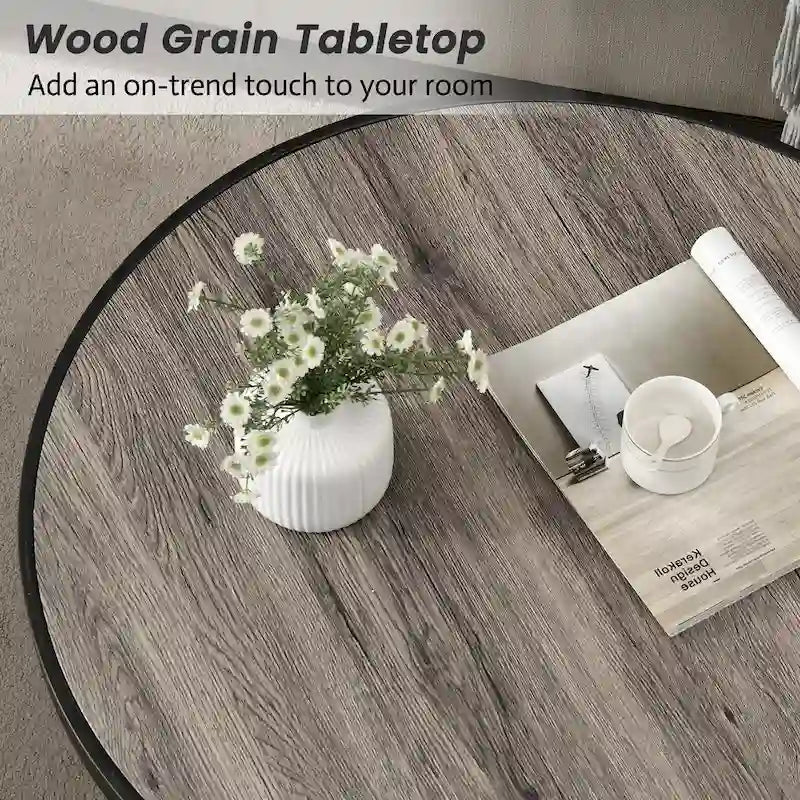 Myhozm Industrial Round Metal Coffee Table with Shelf for Living Room,Home Office and Bedroom 11