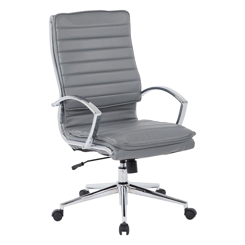 High Back Professional Managers Faux Leather Chair with Chrome Base and Removable Sleeves 46
