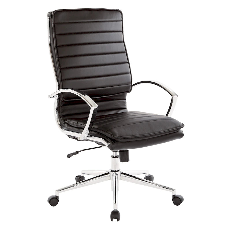 High Back Professional Managers Faux Leather Chair with Chrome Base and Removable Sleeves 47