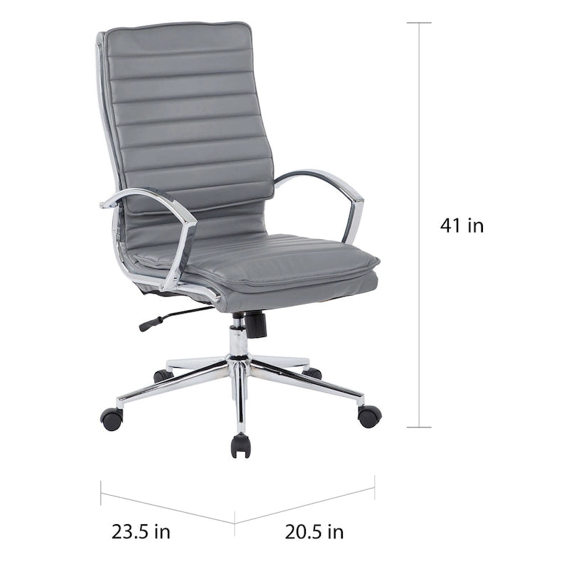 High Back Professional Managers Faux Leather Chair with Chrome Base and Removable Sleeves 6